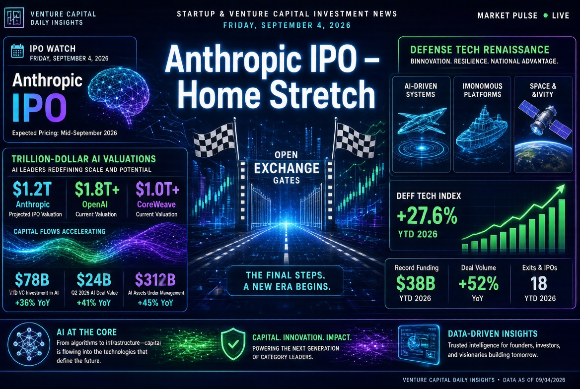 Startup and Venture Capital News — Friday, September 4, 2026: Anthropic IPO, trillion-dollar AI valuations, and a renaissance in defense technologies
