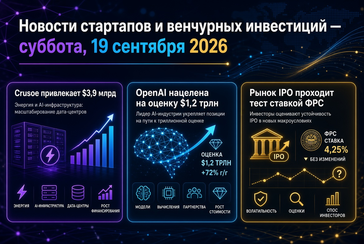 Startup and Venture Capital News — Saturday, September 19, 2026: Crusoe Secures $3.9 Billion, OpenAI Targets $1.2 Trillion Valuation, IPO Market Faces Fed Rate Test