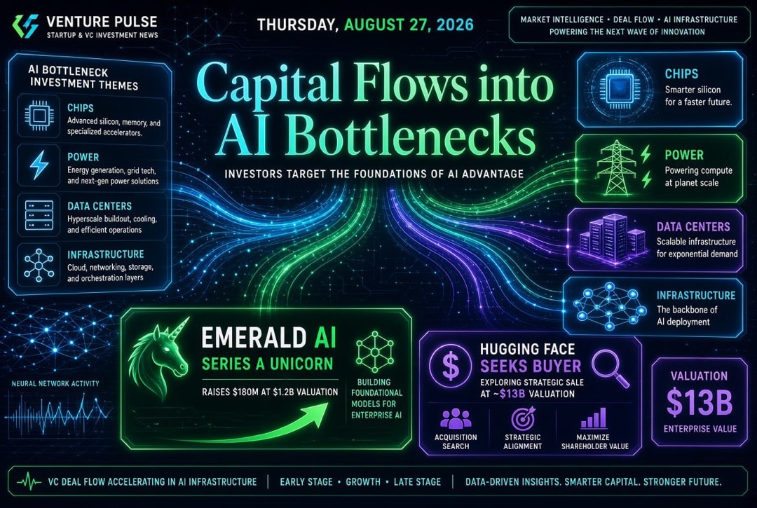 Startup and Venture Investment News - Thursday, August 27, 2026: Capital Moves into AI Niches, Emerald AI Becomes a Unicorn in Series A, and Hugging Face Seeks a Buyer for $13 Billion