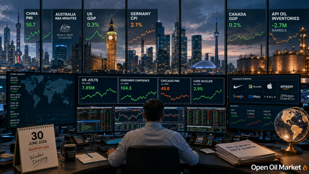 Economic Events and Corporate Reports June 30, 2026: China's PMI, Germany's CPI, U.S. JOLTS, Nike Reports and API Oil Stocks