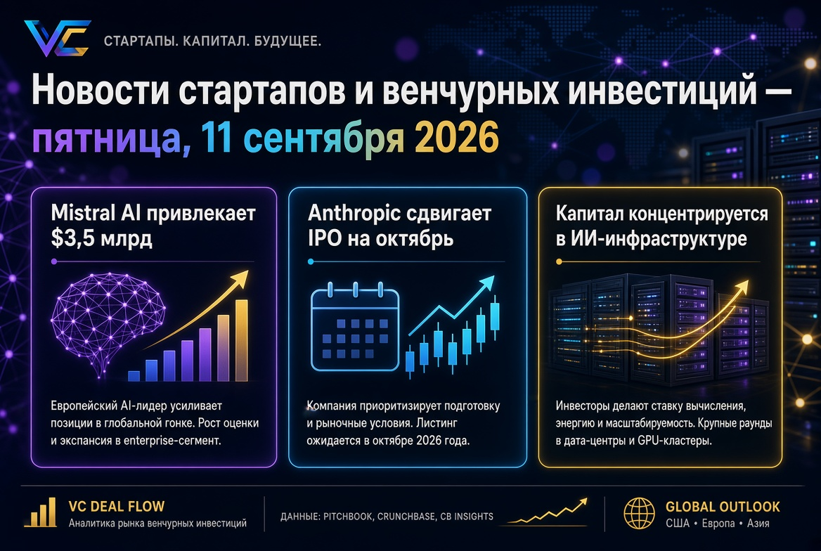Startup and Venture Capital News - Friday, September 11, 2026: Mistral AI Raises $3.5 Billion, Anthropic Postpones IPO to October, Capital Concentrates in AI Infrastructure