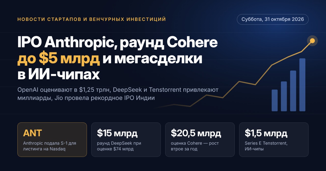 Startup and Venture Capital News — Saturday, 31 October 2026: Anthropic IPO, Cohere Round of Up to $5 Billion and Mega-Deals in AI Chips