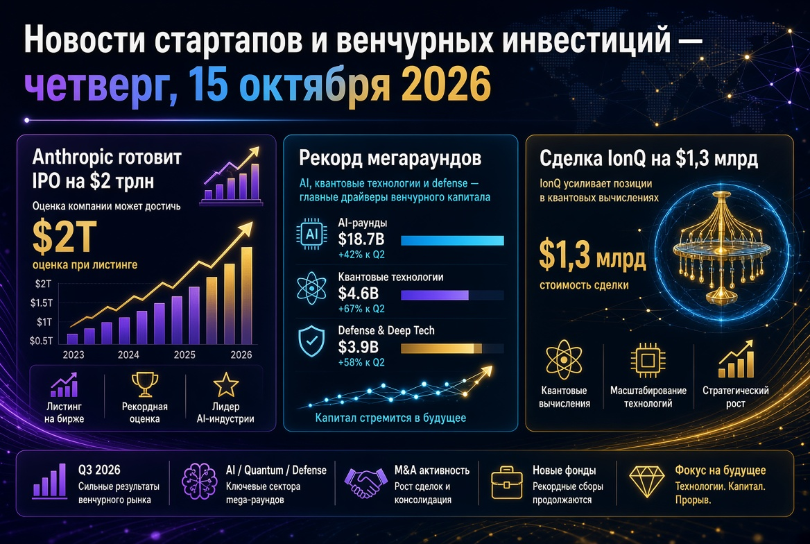 Startup and Venture Capital News — Thursday, October 15, 2026: Anthropic Prepares for $2 Trillion IPO, Record Mega-Rounds, and IonQ's $1.3 Billion Deal