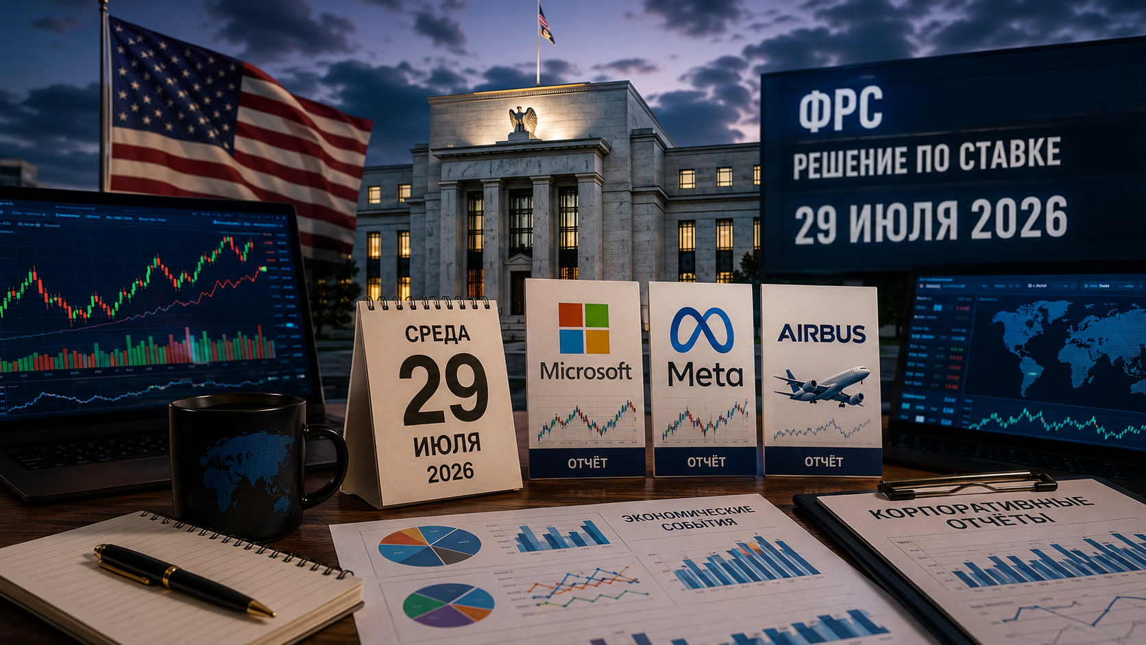 Economic Events and Corporate Reports: Wednesday, July 29, 2026 — Federal Reserve's Rate Decision, Reports from Microsoft, Meta, and Airbus