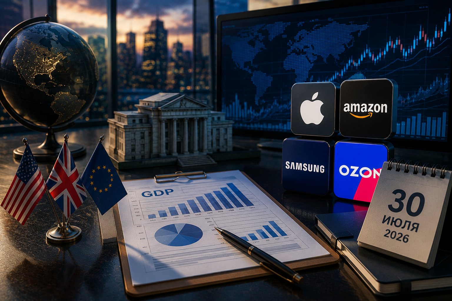 Economic Events and Corporate Reports: Thursday, July 30, 2026 - U.S. GDP, Bank of England Decision, Reports from Apple, Amazon, Samsung, and Ozon