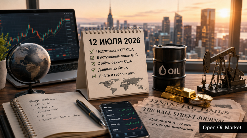 Global Financial Calendar on July 12, 2026 with U.S. CPI, Bank Reports, Oil, and Indexes S&P 500, Euro Stoxx 50, Nikkei 225, and MOEX