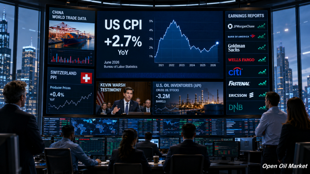 Global Markets on July 14, 2026 — US CPI, China Statistics, API Oil Stocks, and Reports from JPMorgan, Bank of America, Goldman Sachs, Wells Fargo, and Citigroup