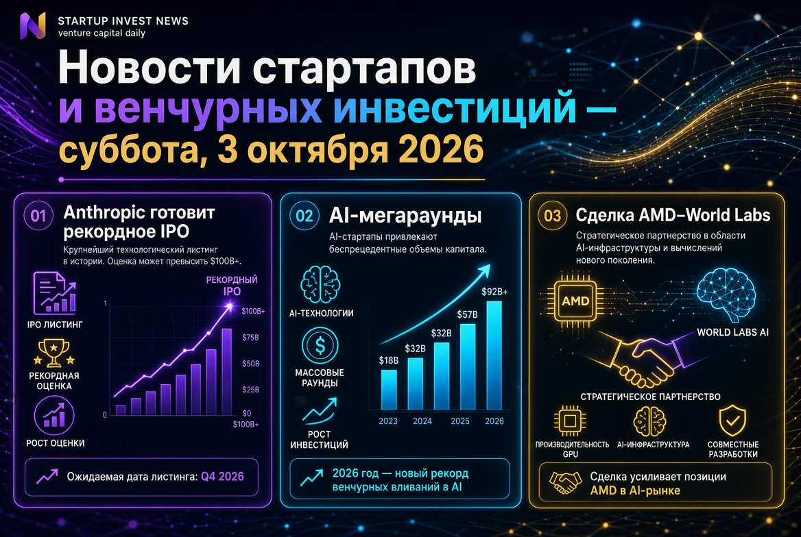 Startup and Venture Capital News — Saturday, October 3, 2026: Anthropic Prepares Record IPO, AI Mega-Rounds, and AMD–World Labs Deal