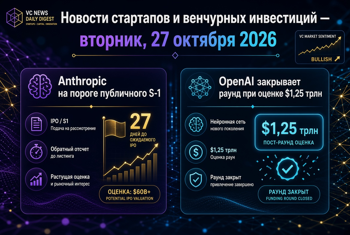 Startup and Venture Investment News — Tuesday, October 27, 2026: Anthropic on the verge of public S-1, OpenAI closes round at $1.25 trillion valuation
