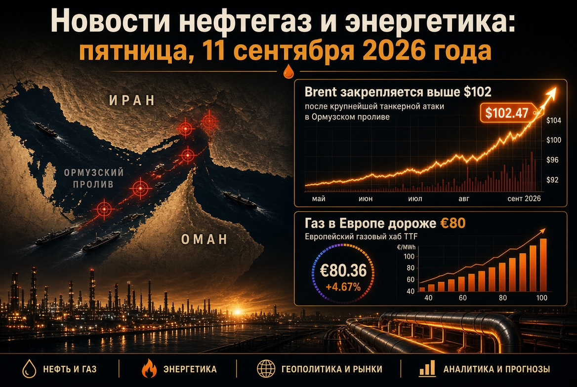 Oil & Gas News: Friday, September 11, 2026 — Brent stabilizes above $102 after the largest tanker attack in the Strait of Hormuz, gas in Europe exceeds €80