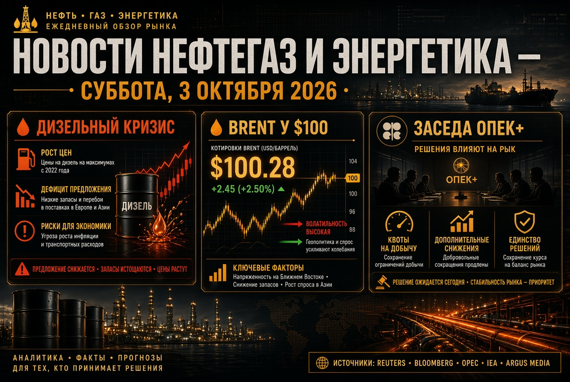 Oil and Gas News - Saturday, October 3, 2026: Diesel Crisis, Brent at $100 and OPEC+ Meeting