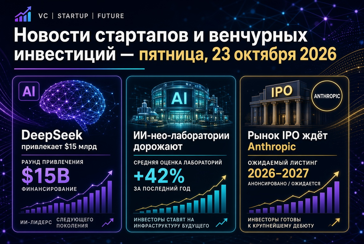 Startup and Venture Capital News — Friday, October 23, 2026: DeepSeek Raises $15 Billion, AI Neo-Labs Increase in Value, IPO Market Awaits Anthropic
