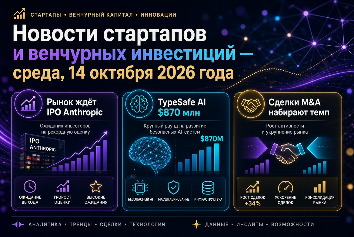 Startup and Venture Capital News - Wednesday, October 14, 2026: Market Awaits Anthropic IPO, TypeSafe AI Raises $870M, M&A Deals Gain Momentum