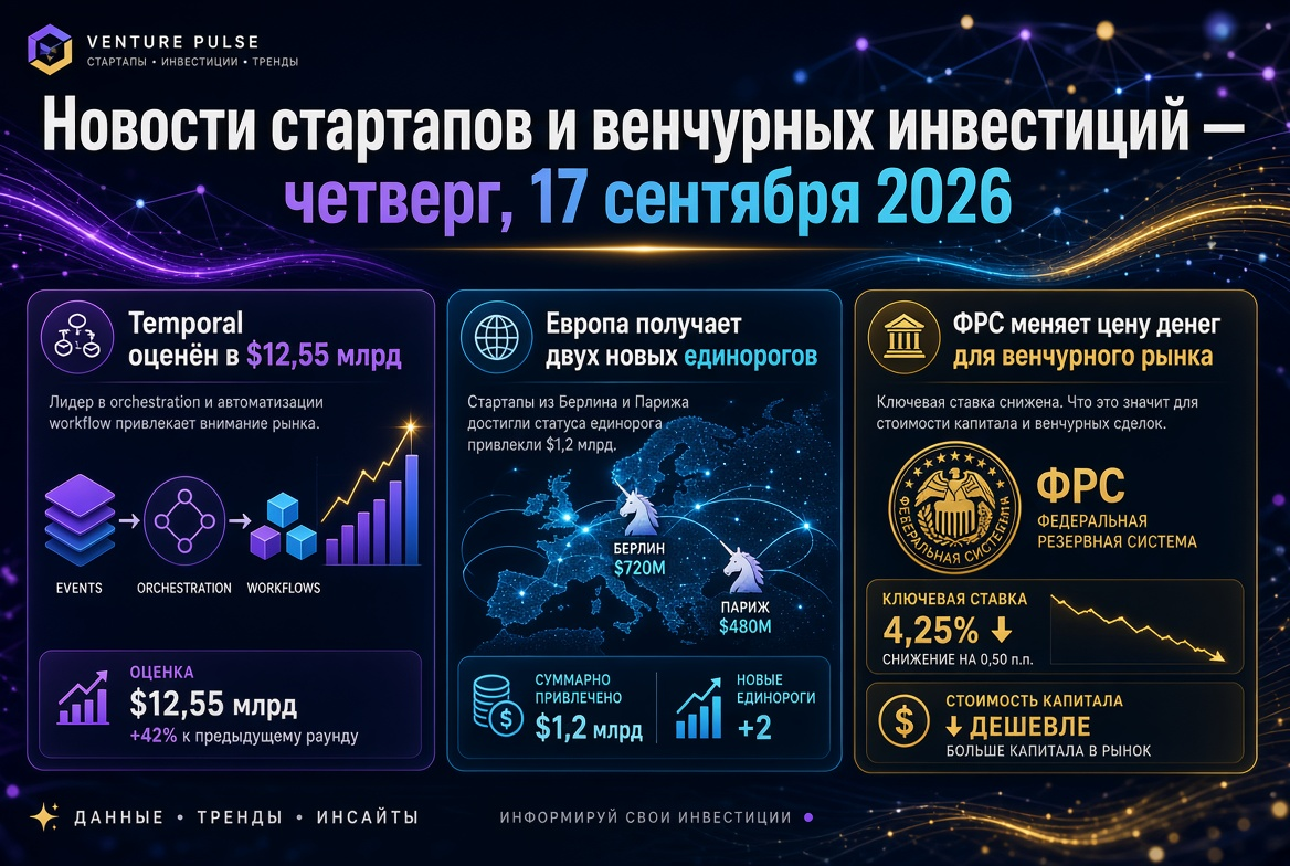 Startup and Venture Investment News — Thursday, September 17, 2026: Temporal Valued at $12.55 Billion, Europe Welcomes Two New Unicorns, and the Fed Changes Money Cost for the Venture Market